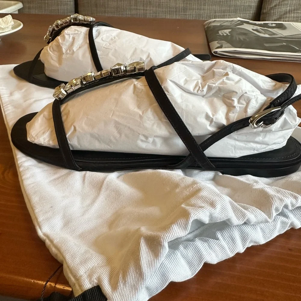 Larroude Black Strappy Sandals with Crystal Embellishments - Picture 6 of 6